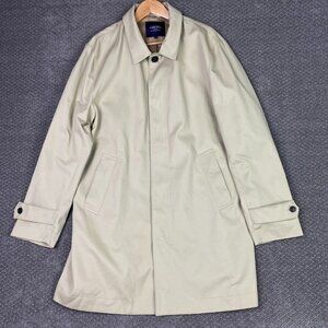 Charles Tyrwhitt Overcoat Trench Rain Coat Men's 46R Beige Tan Hidden Button